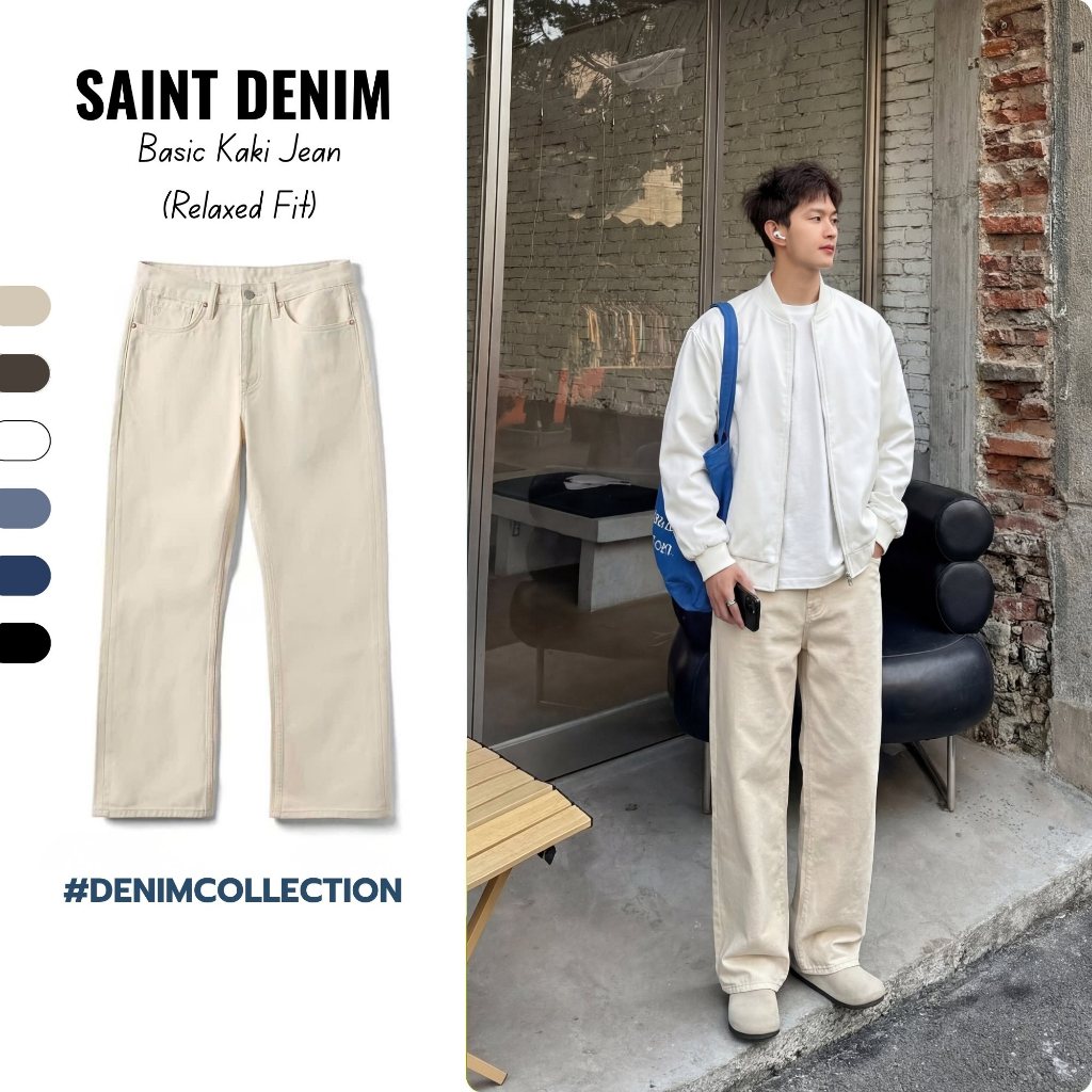Quần Jean Nam  BASIC KAKI JEANS - SAINT DENIM - Quần KAKI Form REGULAR MÀU BE NÂU TRẮNG ĐEN