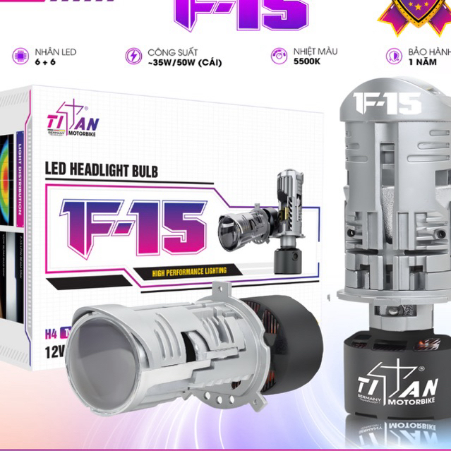 Đèn Bi Cầu Mini TITAN F15 - Công Suất 50W - Đèn Bi Led H4 F15 Titan Plug and Play Lắp Xe Máy Ô Tô