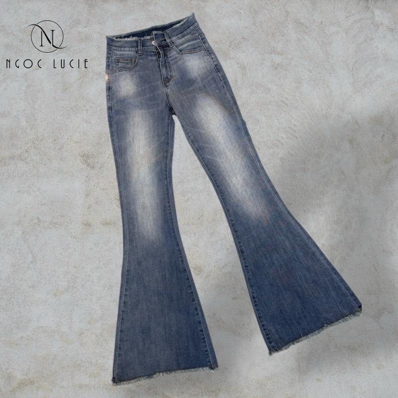 (CHIỀU DÀI 100CM) Q52 - Quần Jean Ống Loe Lai Tua Rua, Ống To, Lưng Vừa Co Giãn Nhẹ, Hack Dáng Tôn Chân. | BigBuy360 - bigbuy360.vn