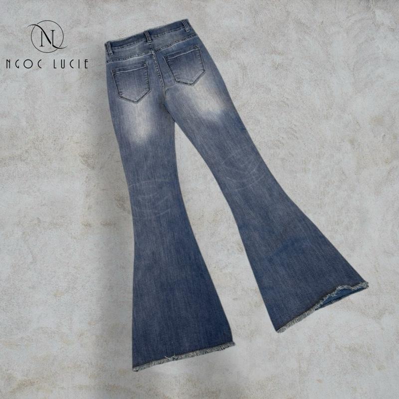 (CHIỀU DÀI 100CM) Q52 - Quần Jean Ống Loe Lai Tua Rua, Ống To, Lưng Vừa Co Giãn Nhẹ, Hack Dáng Tôn Chân. | BigBuy360 - bigbuy360.vn