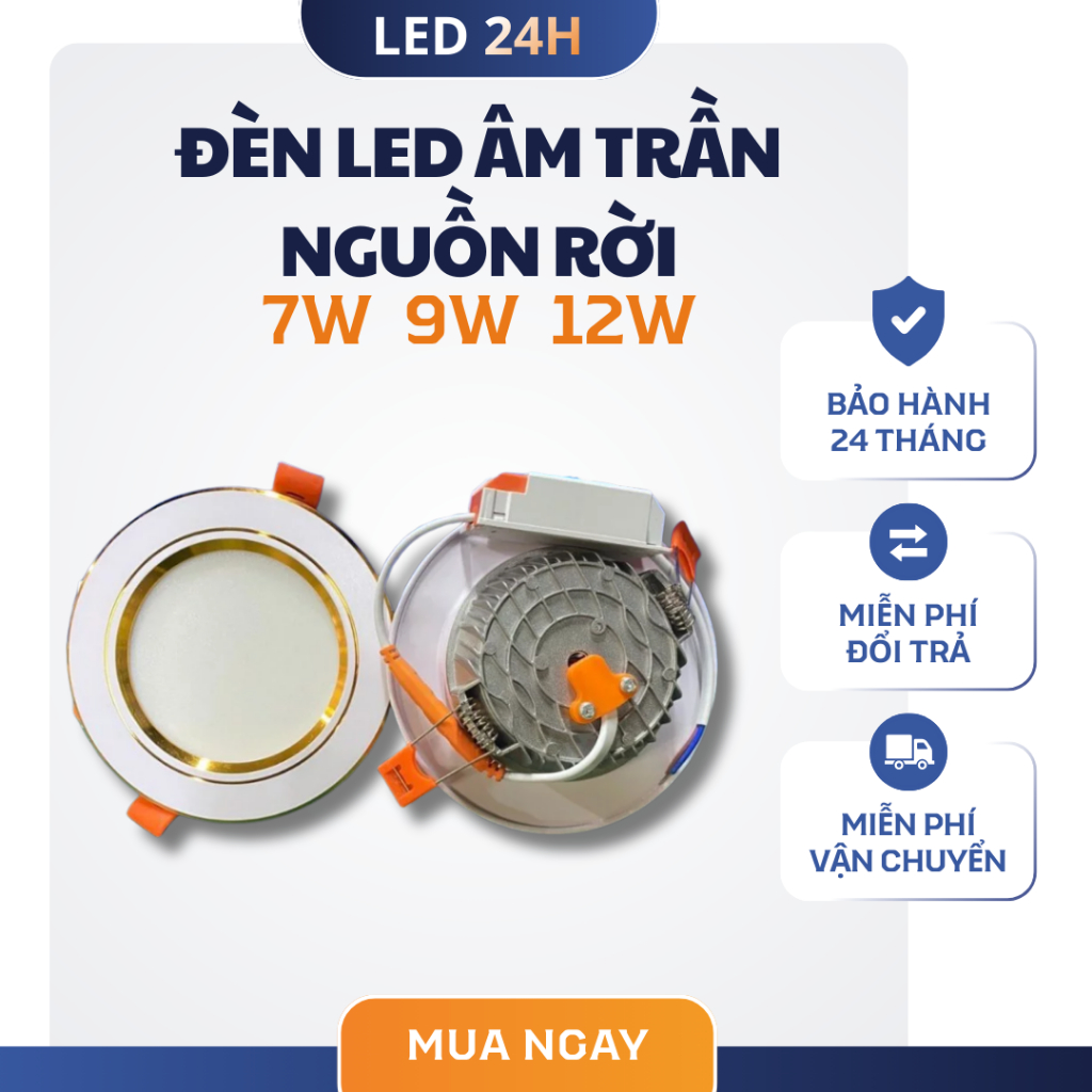 Đèn LED Âm Trần Đế Gang Đúc 7W 9W 12W (Rời Ng.uồn) Phi 90 Phi 110 | Đèn Âm Trần Thạch Cao | BH 2 Năm