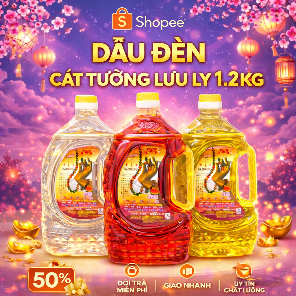 1 Thùng 6 chai 1,2 kg (1,68 Lít) Dầu Đèn Lưu Ly, Dầu Cát Tường Lưu Ly 3 màu  Không mùi, Không Khói