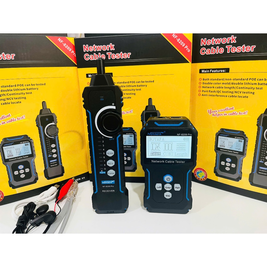 NF-8209 Pro Bộ Test Dây, Đo Chiều Dài Dây, Dò Dây, PoE Có Màn Hình LCD: cáp mạng
