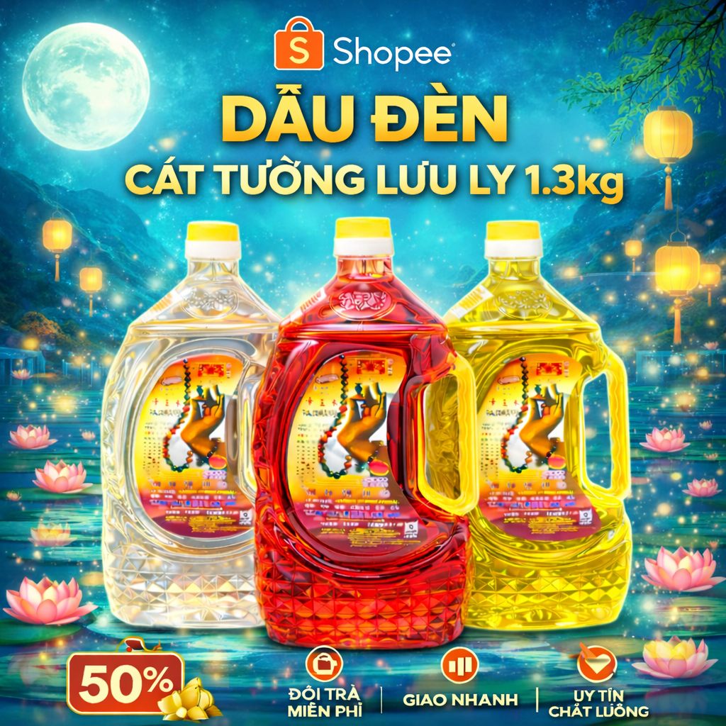 1 Thùng 6 chai 1.3 kg (1,82 Lít) Dầu Đèn Lưu Ly, Dầu Cát Tường Lưu Ly 3 màu  Không mùi, Không Khói