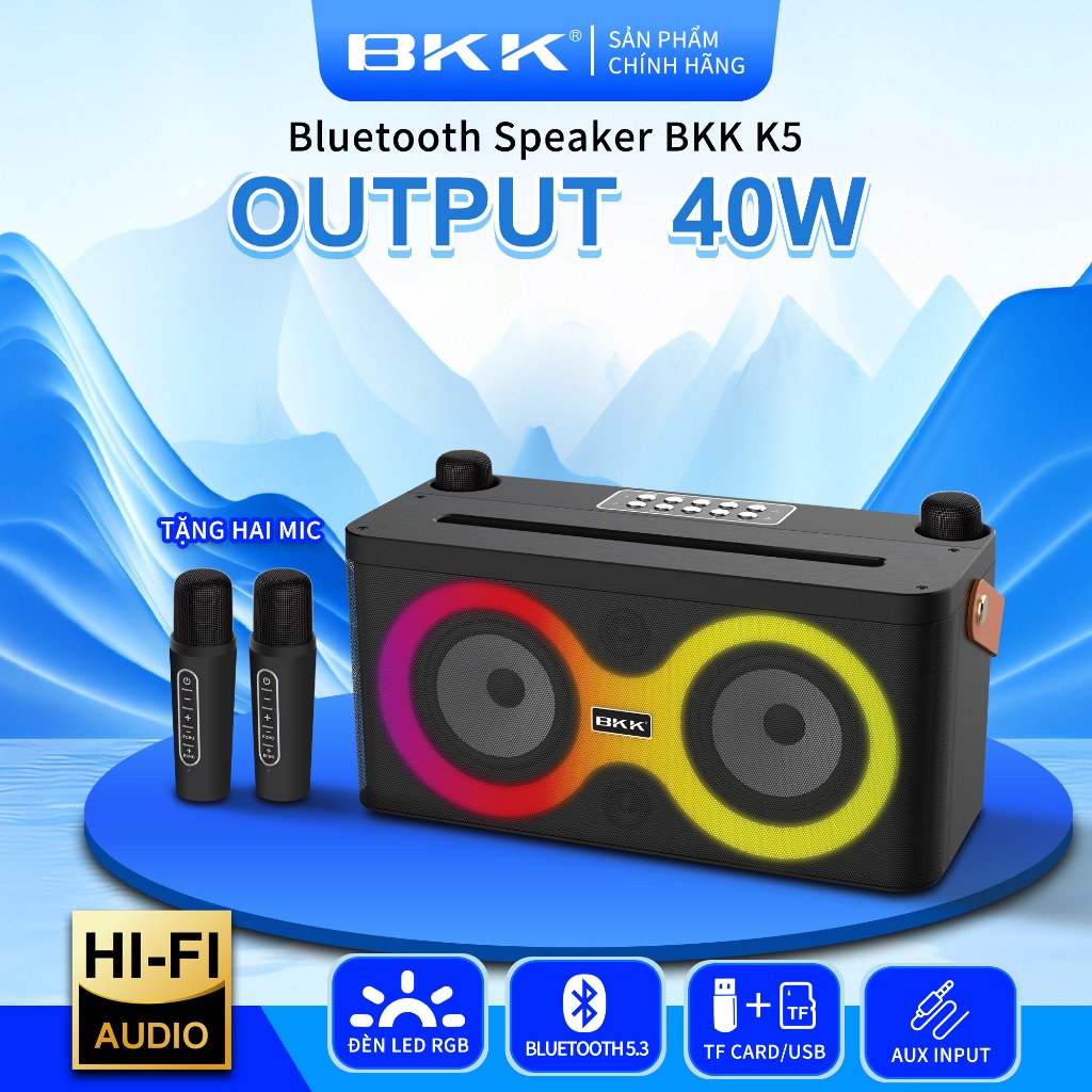 LOA Bluetooth BKK K5 LOA KARAOKE MINI, DÙNG MÁY TÍNH, TIVI KÈM 2 MICRO