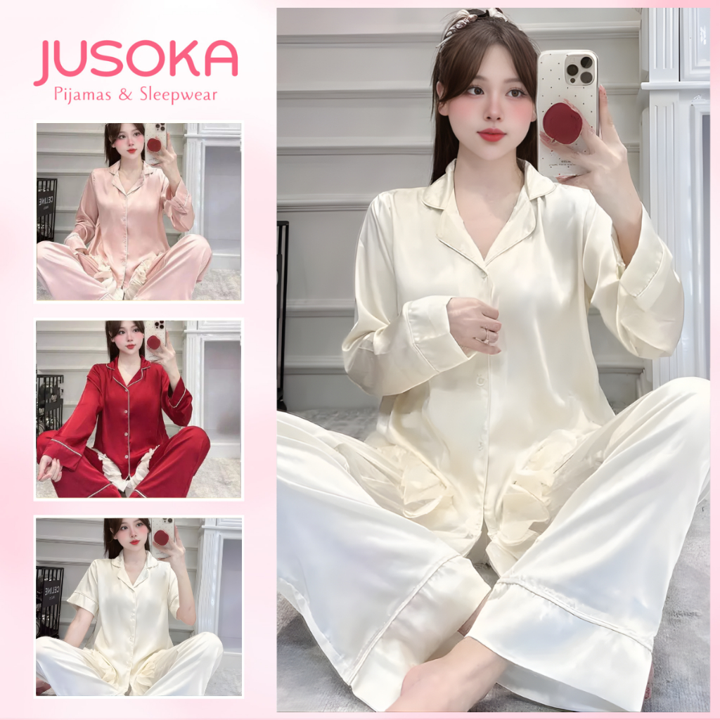 Bộ Đồ Ngủ Nữ Pijama JUSOKA LT29 Lụa Latin Cao Cấp Siêu Xinh Dáng Tiểu Thư Thoải Mái Cho Nữ