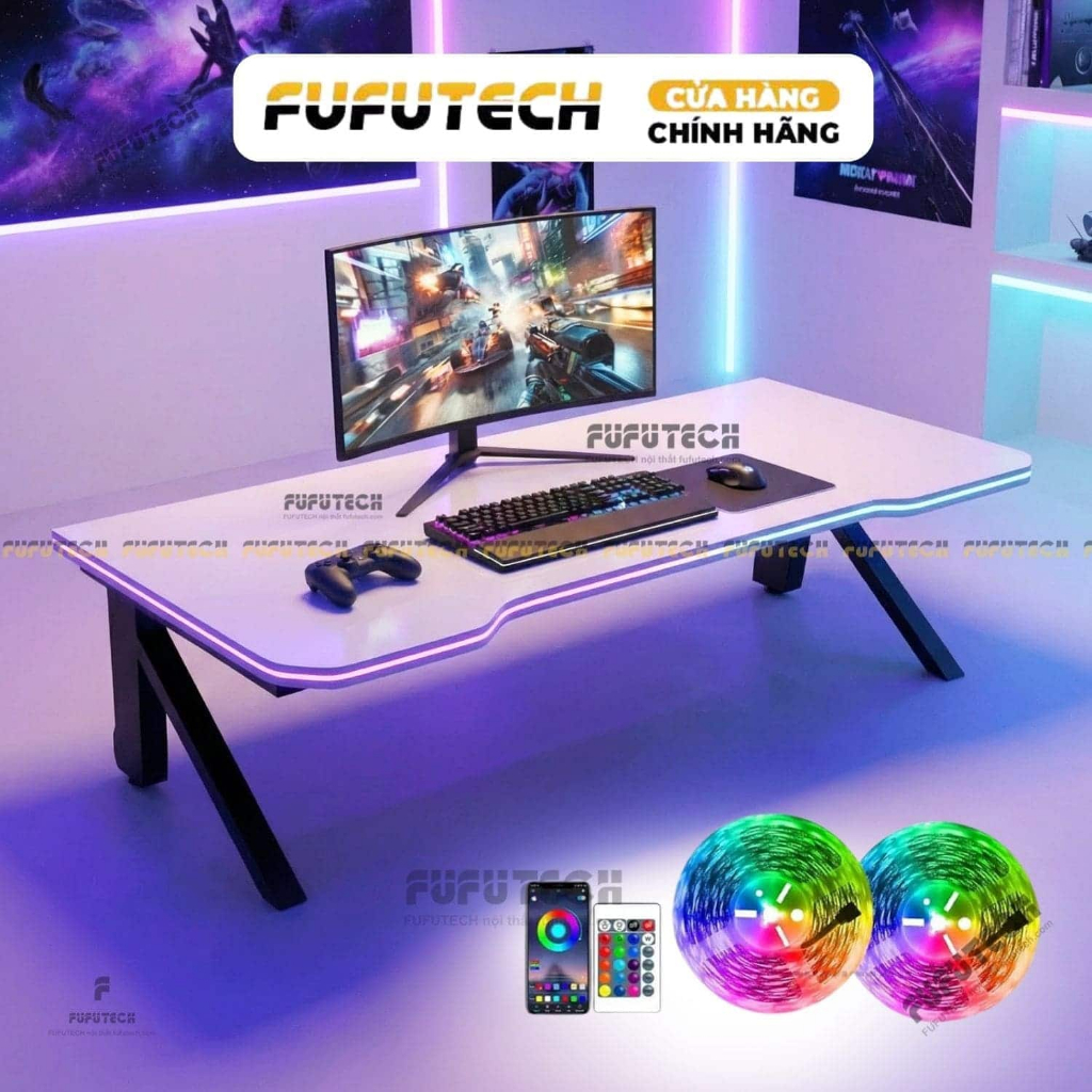 Bàn Bệt Gaming Chân Chữ K Tích Hợp Led RGB Đổi Màu RGB Fufutech Gấp Gọn, Tiết Kiệm Diện Tích, Size 1
