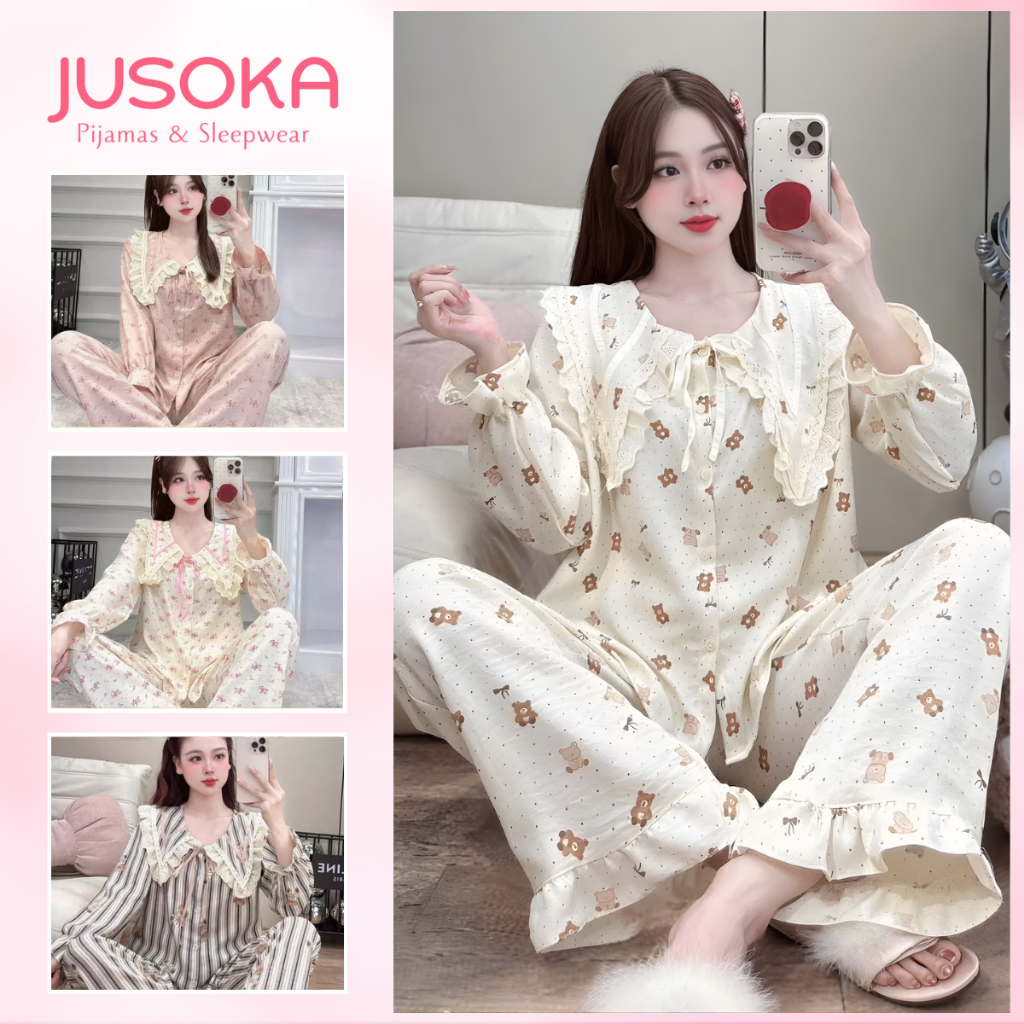 Đồ Ngủ Nữ JUSOKA Pijama DU32 Chất Liệu Đũi Vân Mây Siêu Mềm Mịn Cao Cấp Thoải Mái