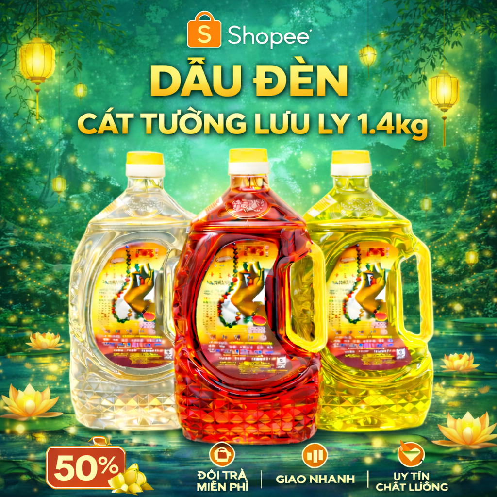 1 Thùng 6 chai 1,4 kg (1,96 Lít) Dầu Đèn Lưu Ly, Dầu Cát Tường Lưu Ly 3 màu  Không mùi, Không Khói