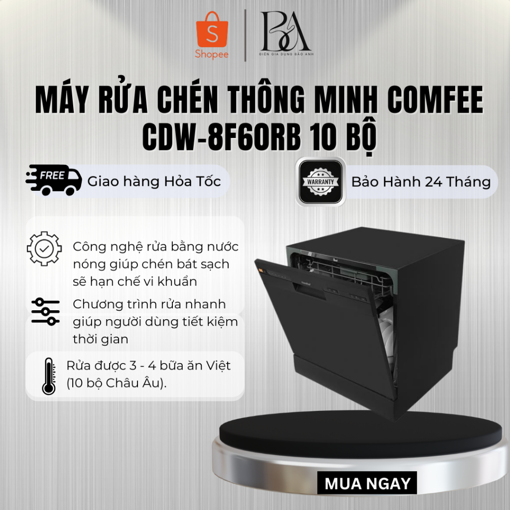 [MIỄN PHÍ LẮP ĐẶT] Máy rửa chén thông minh Comfee​ CDW-8F60RB 10 bộ - Bảo hành 24 tháng