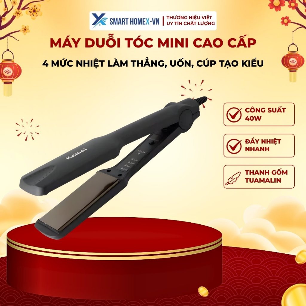 Máy Duỗi Tóc Dập Xù 4 Mức Nhiệt Làm Thẳng, Uốn, Cúp Tạo Kiểu Đa Năng Mini, Chất Liệu Nhựa Không Trầy Xước Kemei 329, 332