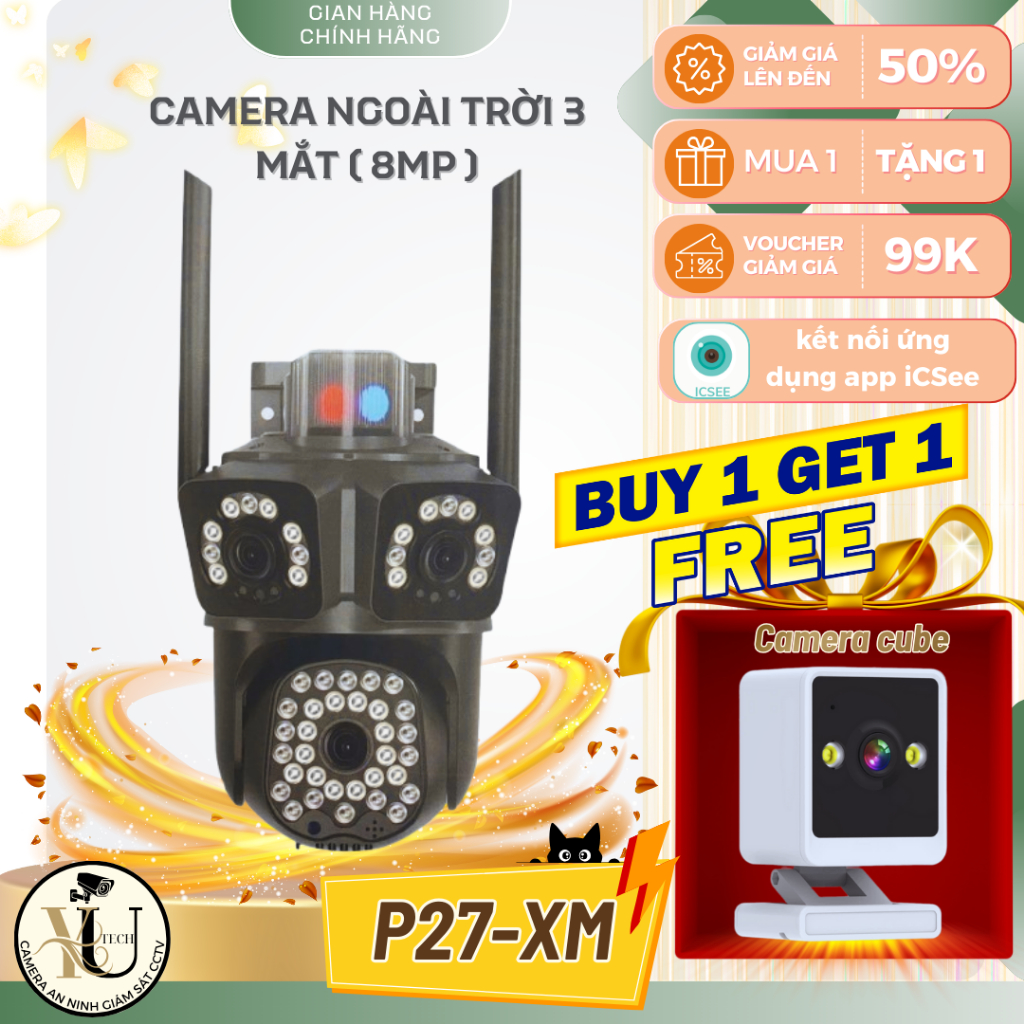 ( TĂNG CAMERA CUBE) Camera iCSee XM-P27 Dòng camera ngoài trời - Độ phân giải full HD (8MP)