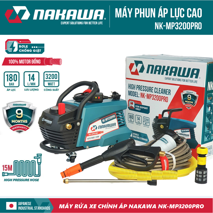 Máy rửa xe gia đình công suất lớn 3200W NAKAWA NK-MP3200PRO