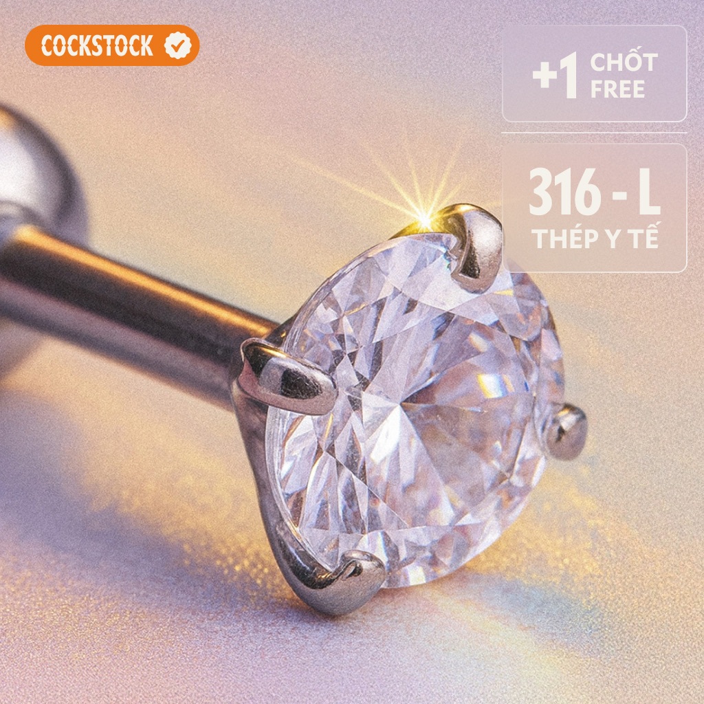 Khuyên Titan đá tròn tinh tế an toàn không kích ứng COCKSTOCK Glassy Round Diamond Titanium Earring