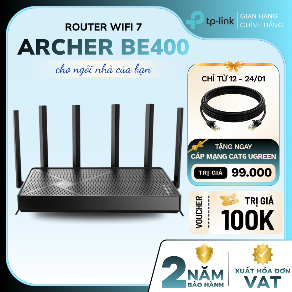 [CHÍNH HÃNG] Router Wi-Fi 7 TP-Link Archer BE220/BE230/BE400 | Chuẩn WiFi 7, Tốc Độ Siêu Cao, Băng t