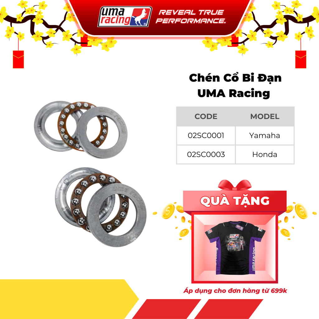 Chén Cổ Bi Đạn UMA Racing – Cho Honda & Yamaha – Bạc Đạn Cổ Lái Cao Cấp