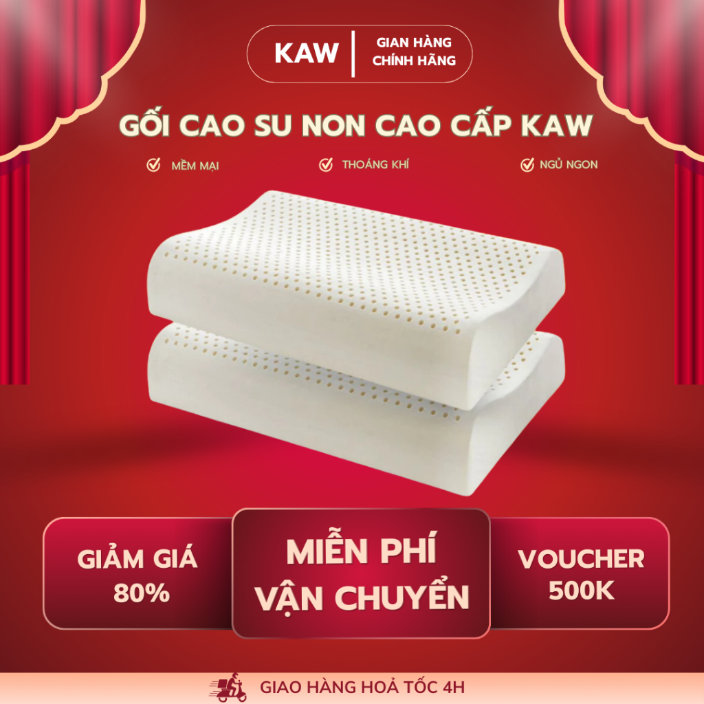 Gối Cao Su Non Cao Cấp KAW, Cao Su Mềm Mại Thoáng Khí Chống Nóng Mùa Hè Chống Mỏi Vai Gáy