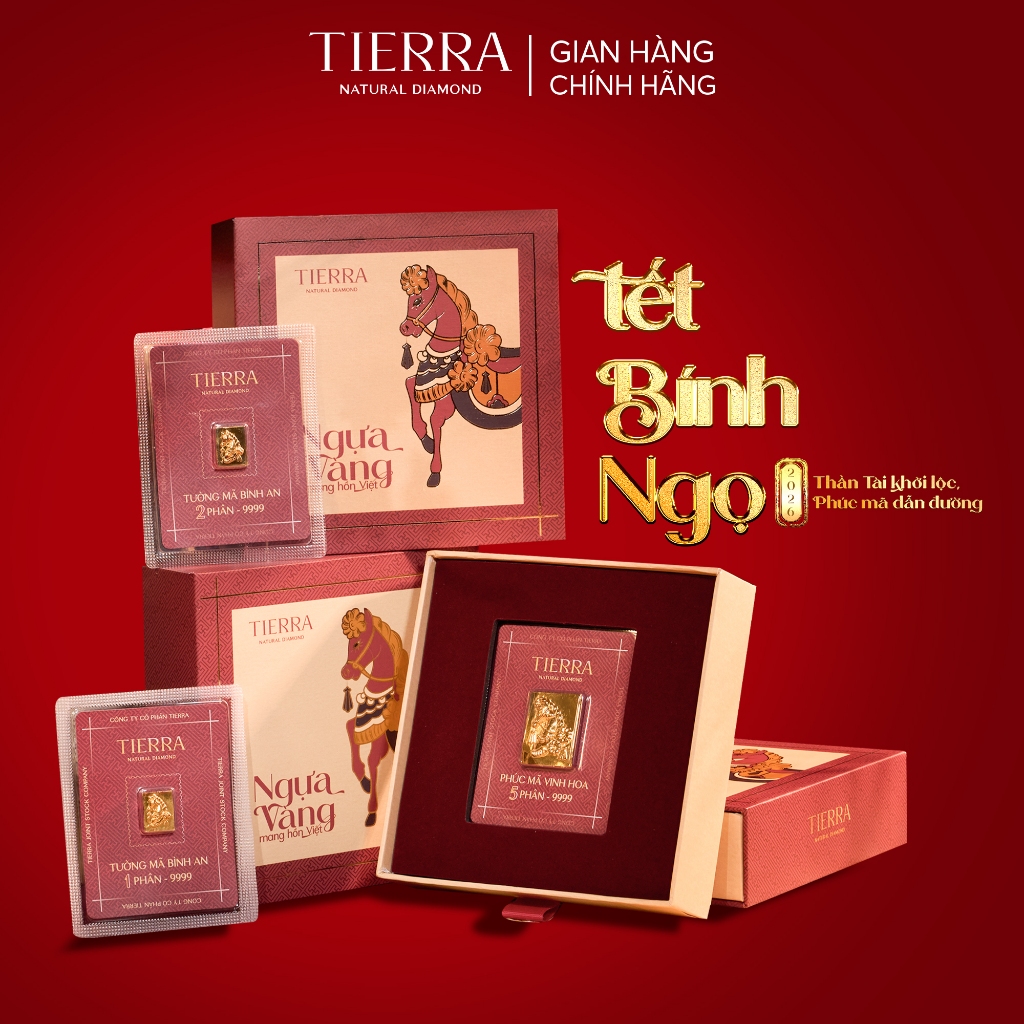 [ GIAO TRƯỚC TẾT ] Thẻ Vàng Mỹ Nghệ 24K Tierra Tết Bính Ngọ 2026 - 1 Phân/ 2 Phân/ 5 Phân Ép Vỉ