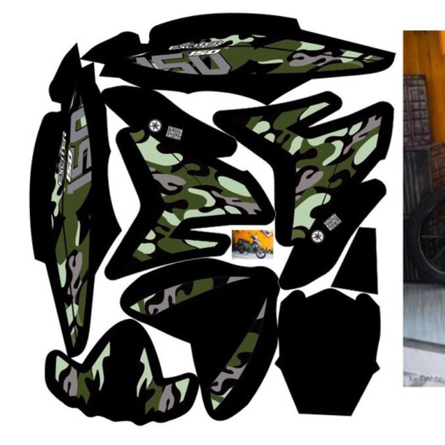 Tem trùm exciter 150 xanh đen camo, độ team decal xe ex dán đời 2015-2020