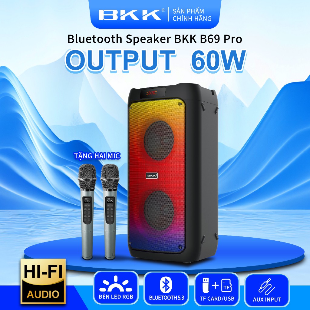 LOA Bluetooth BKK B69 PRO LOA KARAOKE LOA MÁY TÍNH CÓ THỂ HÁT NGOÀI TRỜI THUẬN TIỆN XÁCH TAY KÈM 2 M