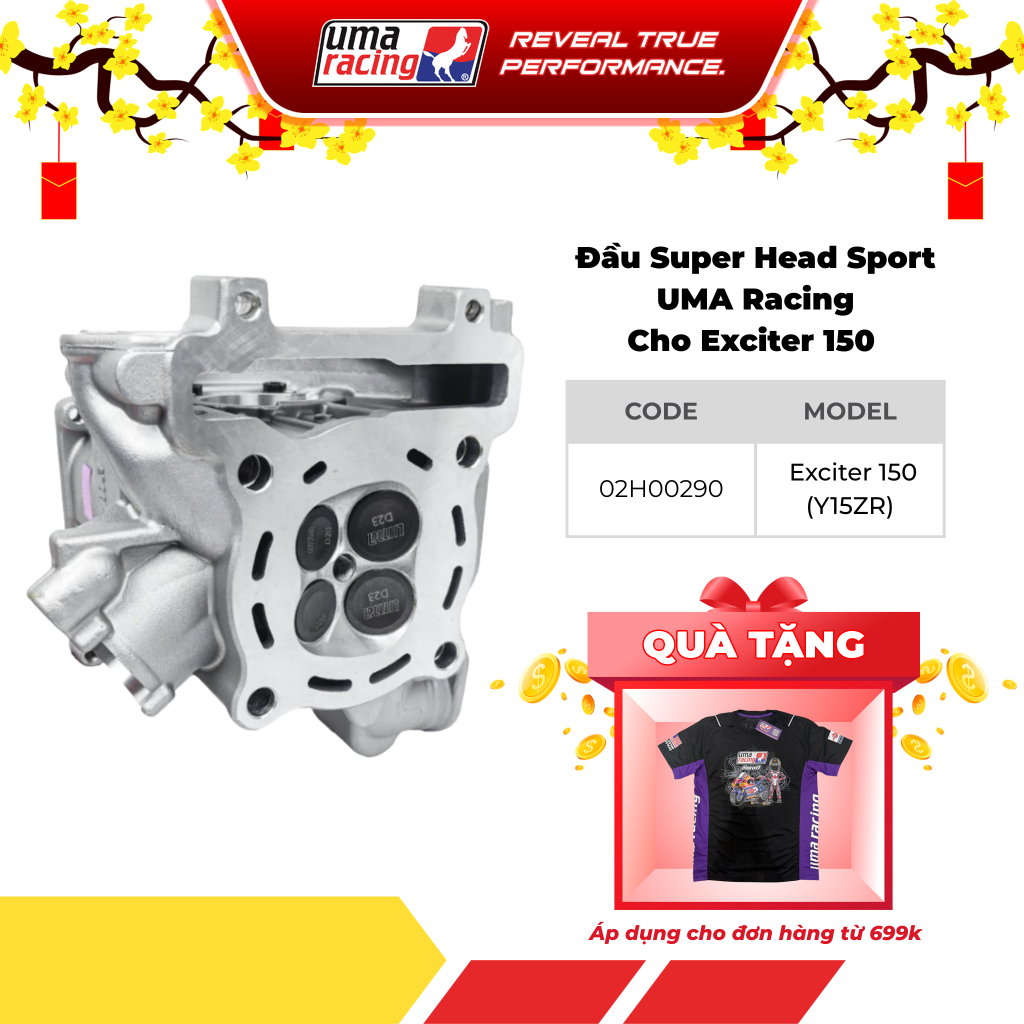 Đầu Super Head Sport UMA Racing Cho Exciter 150 (Y15ZR) – Kèm 4 Xupap