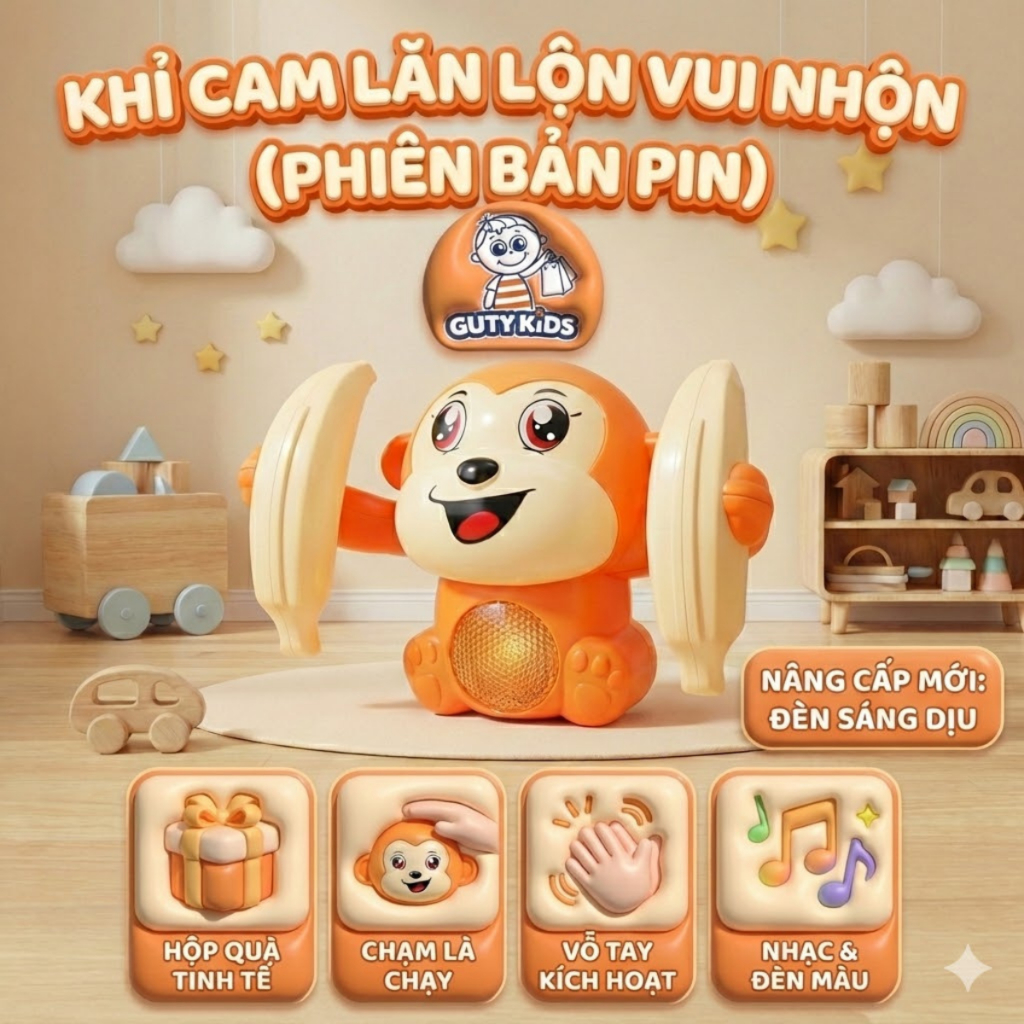 Đồ Chơi Khỉ Nhào Lộn 360 Độ Gutykids Vui Nhộn Có Đèn Nhạc Cho Bé Trai Bé Gái Phát Triển Tư Duy