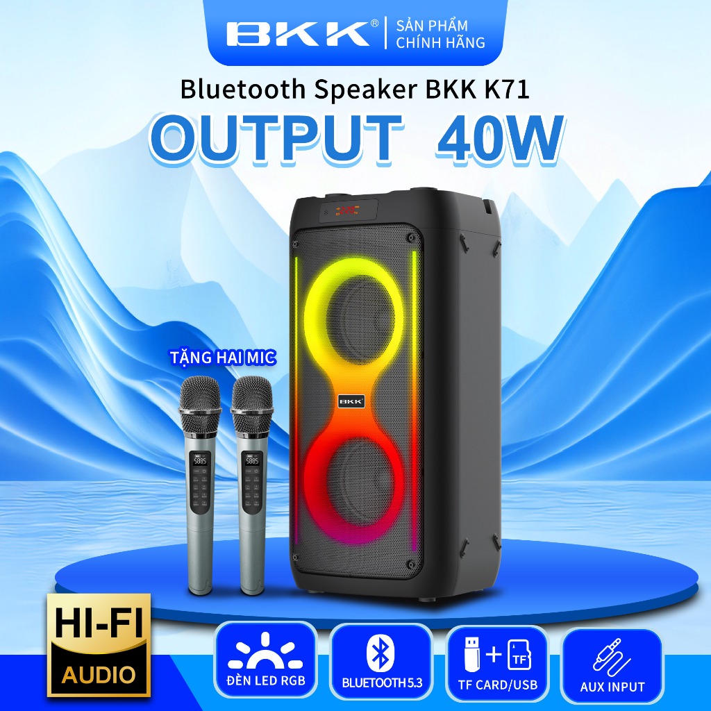 LOA Bluetooth BKK K71 LOA KARAOKE LOA MÁY TÍNH CÓ THỂ HÁT NGOÀI TRỜI THUẬN TIỆN XÁCH TAY KÈM 2 MICRO