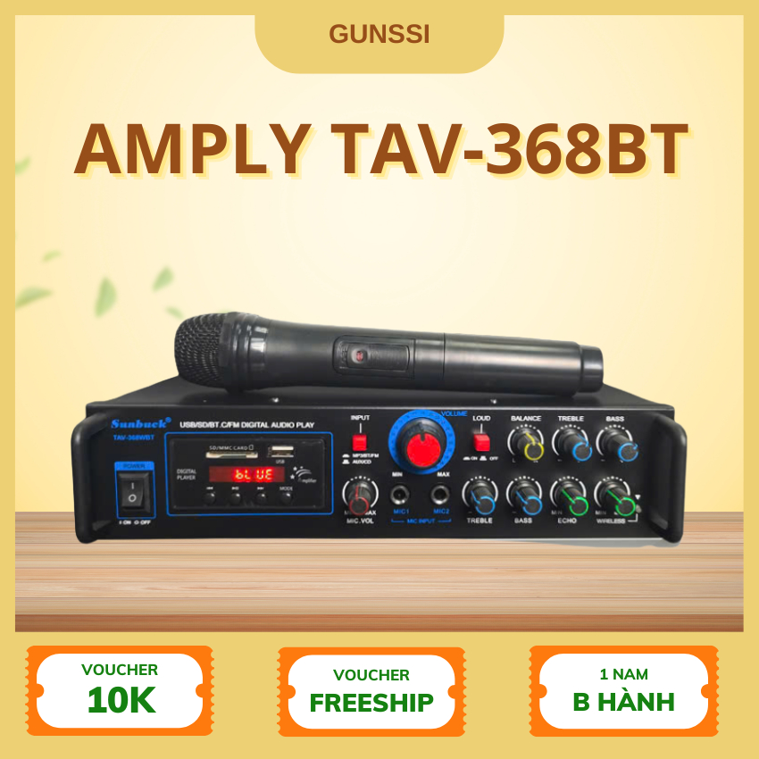 Amply Sunbuck TAV-368BT-bluetooth 5.0-điều khiển từ xa và micro không dây-thích hợp cho các bữa tiệc