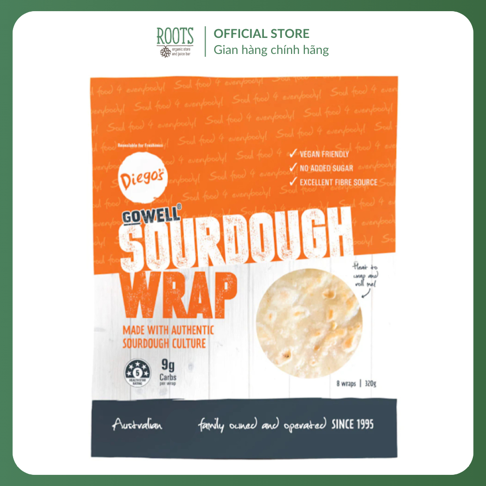 (Ship hỏa tốc) DIEGO'S - Vỏ Bánh Lên Men Tự Nhiên, GoWell, Sourdough Wrap, 8 Cái (320g)