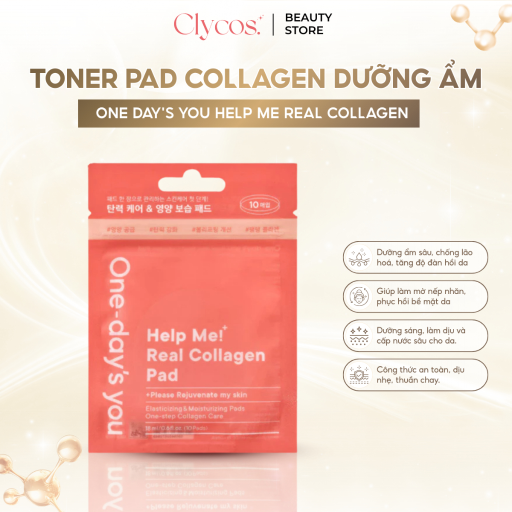 Toner Pad Dưỡng Ẩm ONE DAY'S YOU Help Me Real Collagen Ngăn Ngừa Lão Hóa, Tăng Đần Hồi Da 10EA | Cly