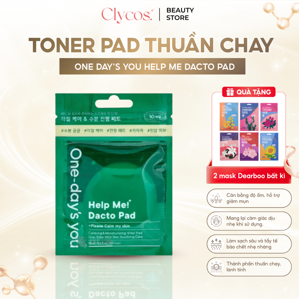 Toner Pad Thuần Chay Dịu Da Giảm Mụn ONE DAY'S YOU Help Me Dacto 10EA | Clycos