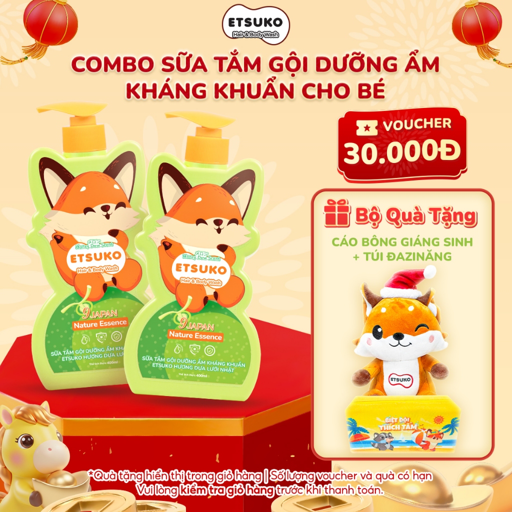 Combo 2 Chai Tắm Gội Cho Bé ETSUKO Nhật 400ml Dưỡng Ẩm Dịu Nhẹ Kháng Khuẩn Bảo Vệ Cho Bé, An Toàn Ch