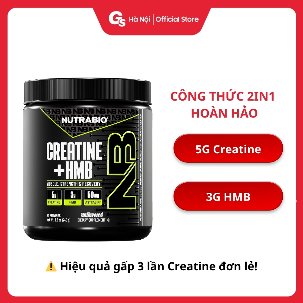Bột tăng cơ ngừa dị hóa Nutrabio Creatine HMB (Mỹ) giúp tăng hiệu suất, thúc đẩy phục hồi - Gymstore