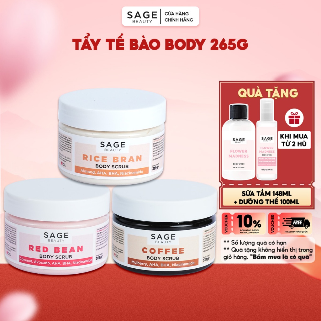 Tẩy Tế Bào Chết Cơ Thể SAGE BEAUTY Giúp Làm Sạch Da, Sáng Da & Mềm Mại - 265gr