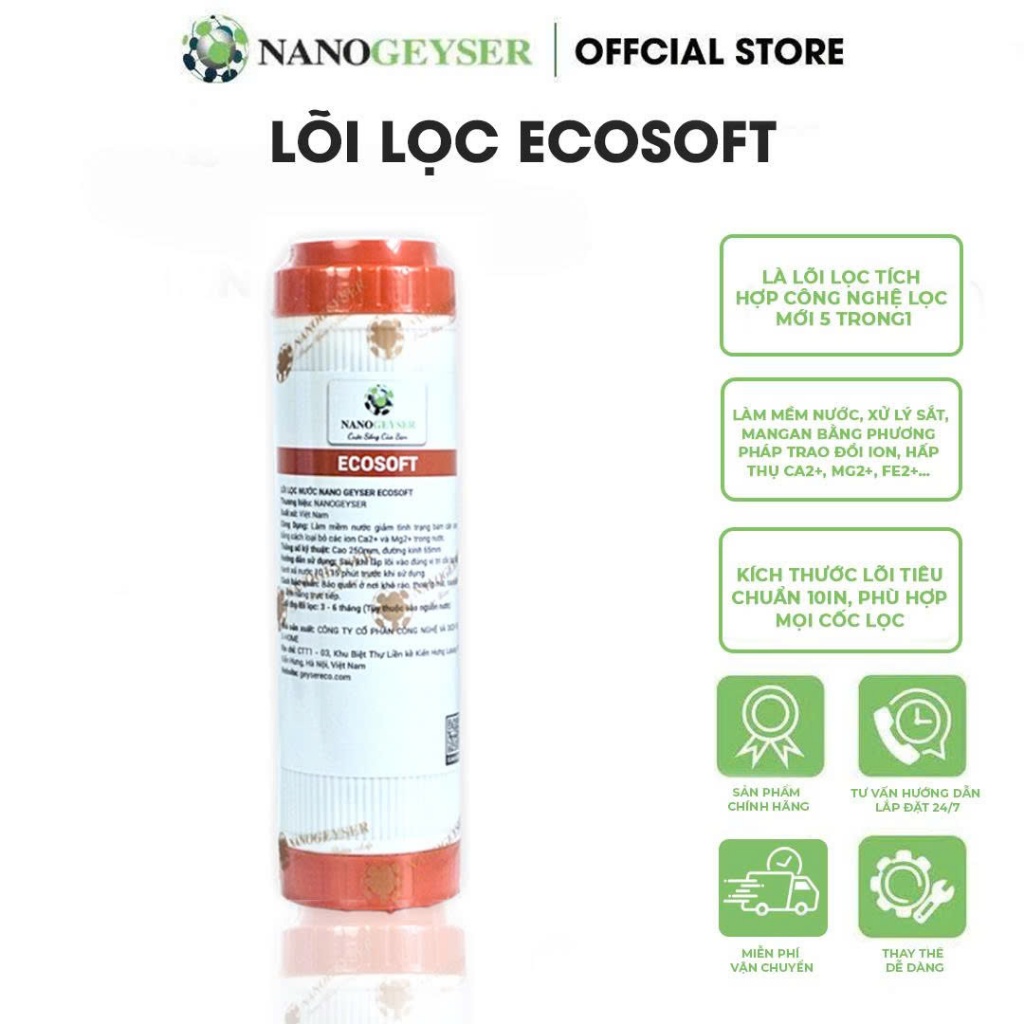 Lõi Ecosoft Nano Geyser, Dùng cho máy Geyser Ecotar 5, Geyser Max