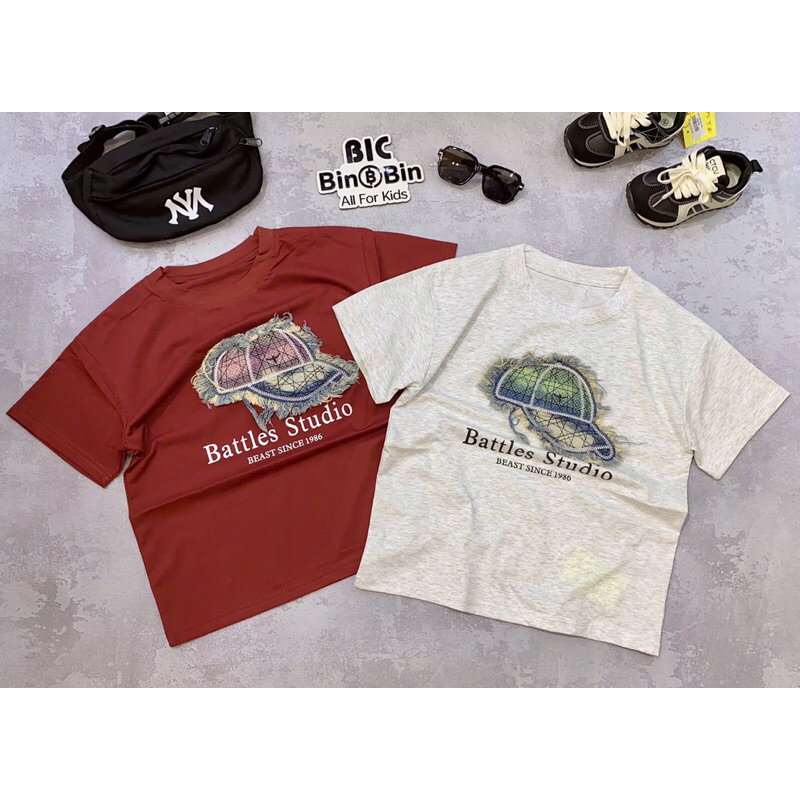 Áo bé trai,áo thun bé trai,áo thun thêu mũ bé trai size 25-45kg