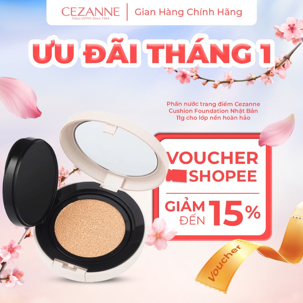 Phấn nước mỏng nhẹ che phủ tốt chống nắng Cezanne Cushion Foundation Nhật Bản 11g