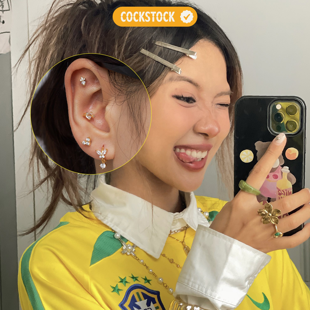 Khuyên Tai Màu Vàng COCKSTOCK Đính Đá Lấp Lánh Nổi Bật Tạo Điểm Nhấn Trang Phục Glow Gold Straight Earring Collection