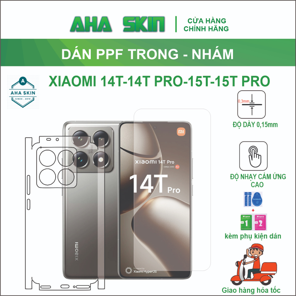Dán PPF full viền Xiaomi 15T , 15T pro Xiaomi 14T pro , Xiaomi 14 pro chống trầy xước
