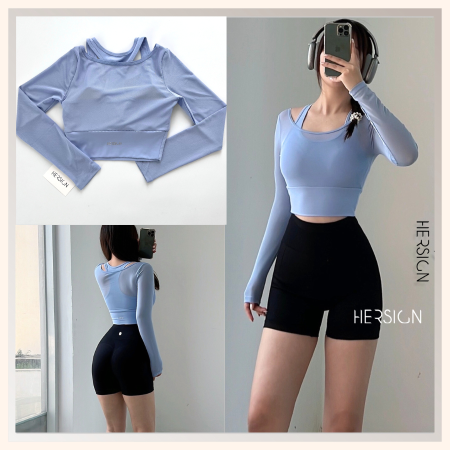 HERSIGN Đồ tập gym nữ Set tập yoga nữ tay dài Bộ quần áo thể thao chạy bộ đạp xe SMIXC34N12 - BST HE