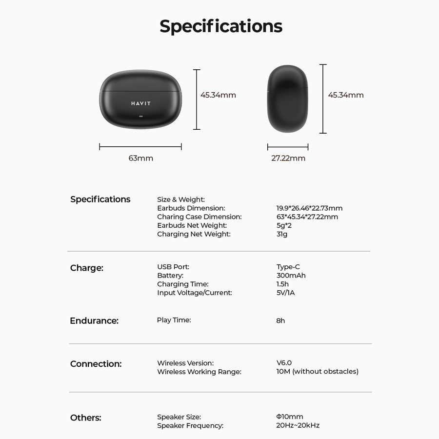 Tai Nghe TWS HAVIT TW907 SE, BT 6.0, Driver 10mm, 2 Mic ENC Hỗ Trợ Đàm Thoại, Nghe Đến 30H - Hàng Chính Hãng | BigBuy360 - bigbuy360.vn