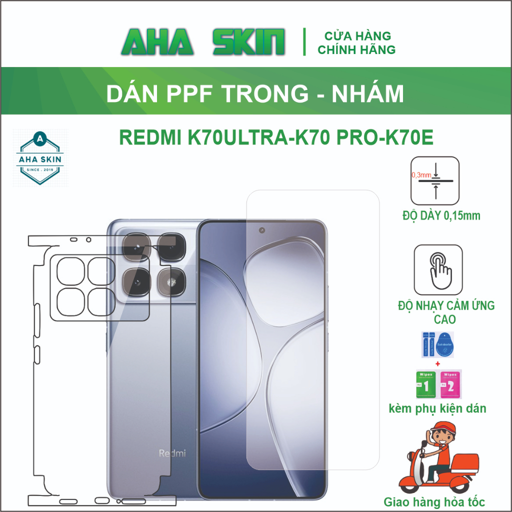 Dán PPF full viền lưng máy Xiaomi Redmi K70 ultra / K70 pro / K70e / Poco X6 pro / F6 pro chống trầy