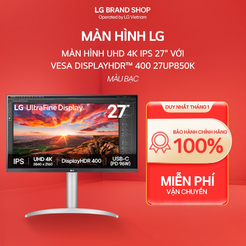 [ Chỉ giao Bắc]27UP850K-W.ATV- Màn hình UHD 4K IPS 27" với VESA DisplayHDR™ 400