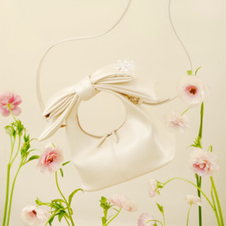 Túi nữ chow bag HÉRISSON màu kem nhũ kèm nơ tháo rời