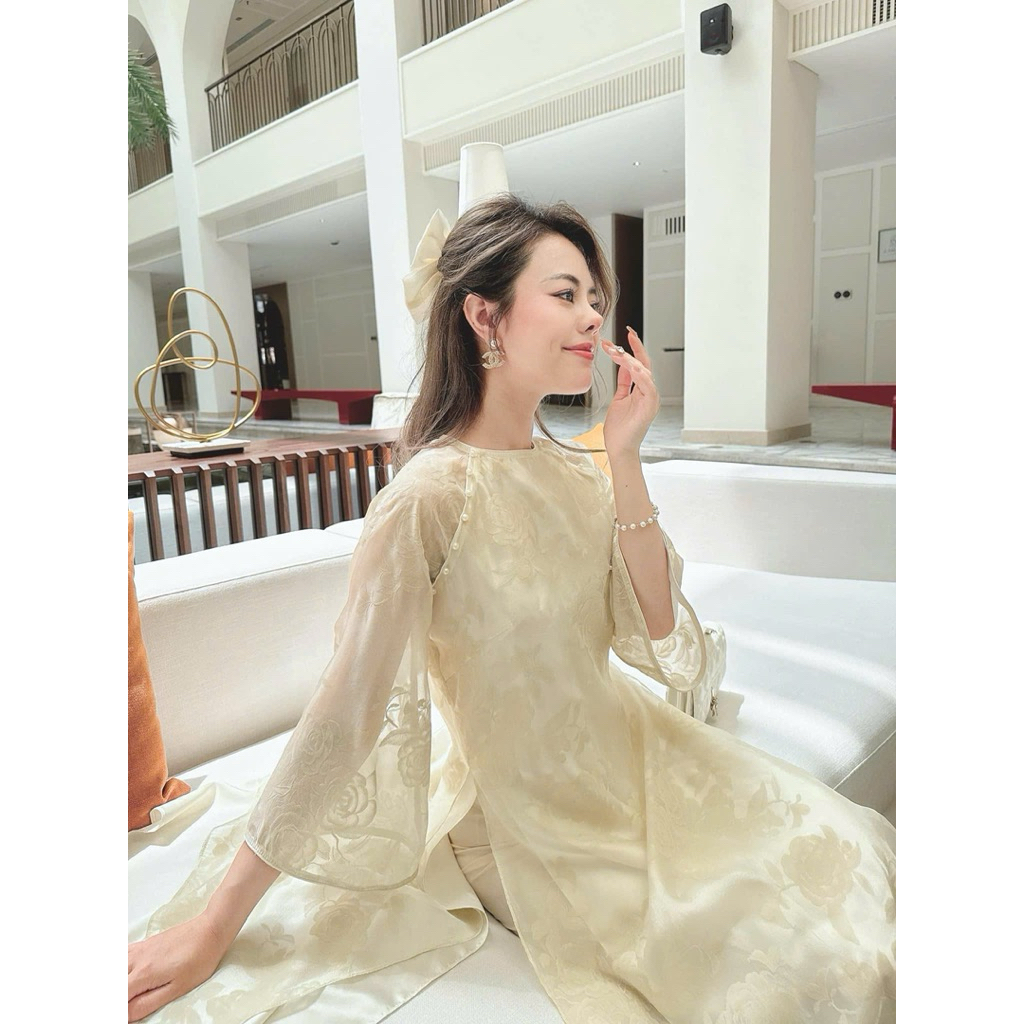 Áo dài Thanh Thảo chính hãng Liin Design (đã kèm quần), dịu dàng tinh tế mặc Tết 2026