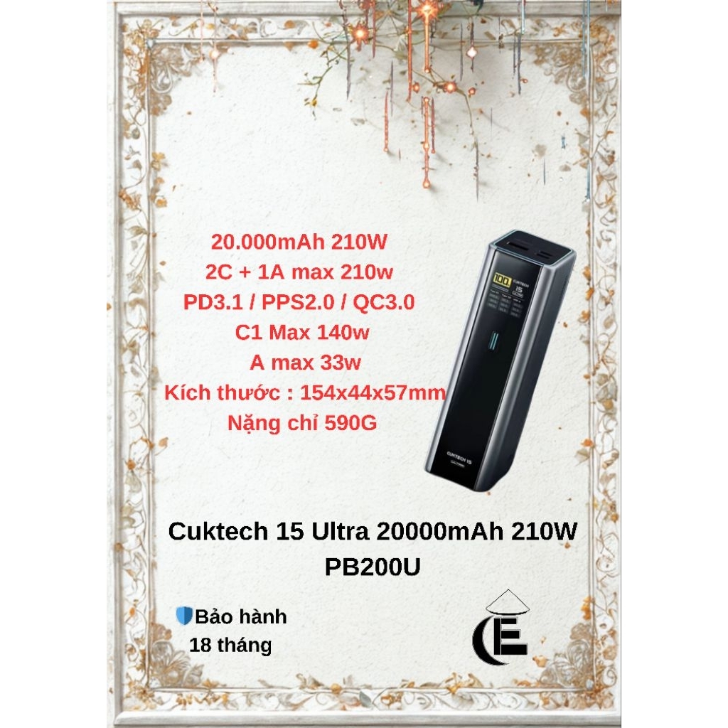 Sạc Dự Phòng Cuktech 15 Ultra 20000mAh 210W