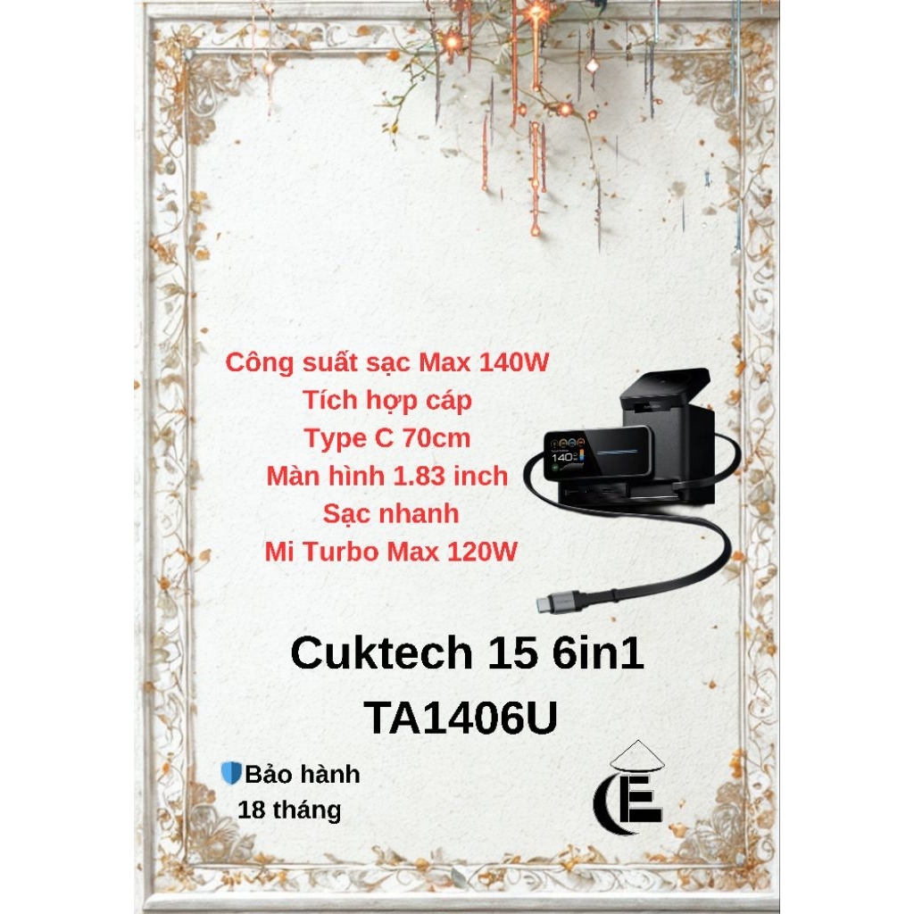 Trạm Sạc GaN CUKTECH 15 6in1, Công Suất Max 140W