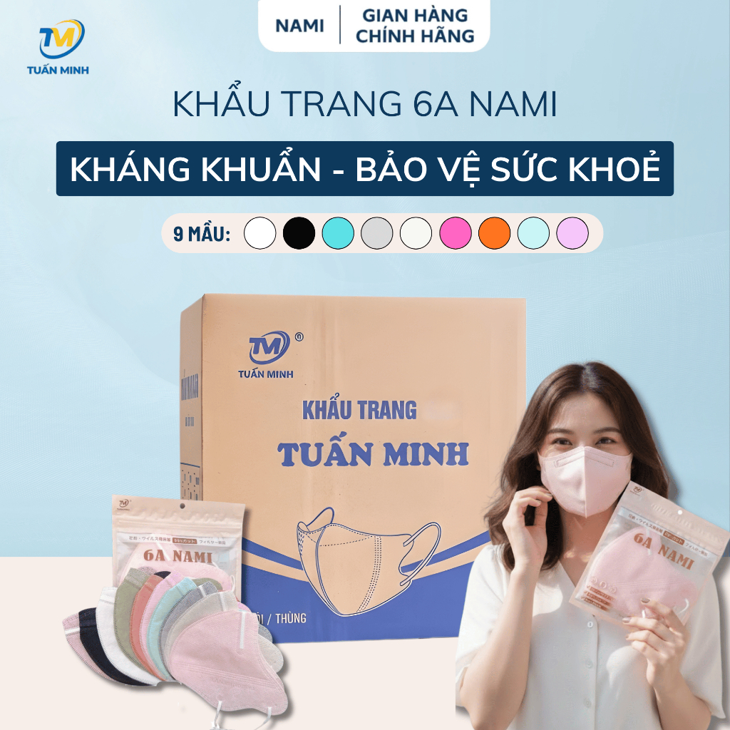 [Thùng 600c] Khẩu Trang 6A Mask NAMI Tuấn Minh,4 Lớp Kháng Khuẩn,Chống Tia UV,Vừa Form Mặt 45-75kg