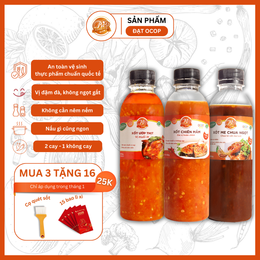 [BÁN CHẠY] Combo 3 vị | Sốt Mắm, Me & Muối dùng ướp & chấm hải sản, xào me, mực chuẩn vị tiện lợi