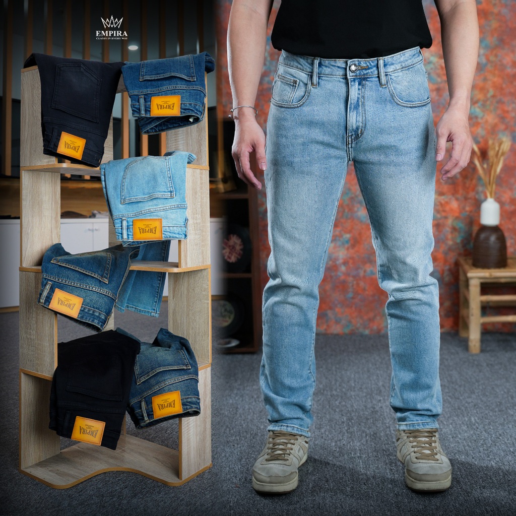 Quần Jean Nam Dài EMPIRA Form Slimfit Co Giãn Cao Cấp, Denim Cotton Thiết Kế Tối Giản Dễ Phối